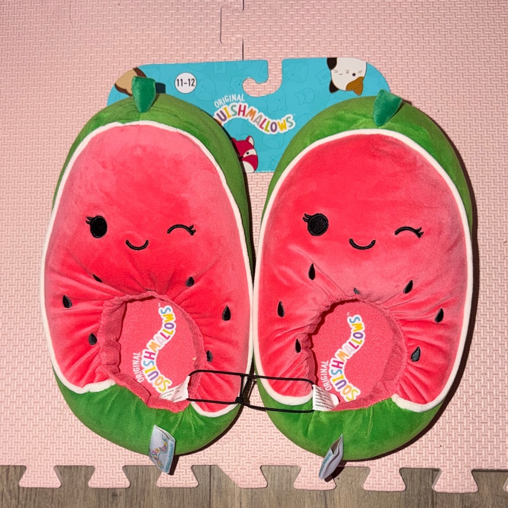 Squishmallows Watermelon Plush Slippers - Pink & Green